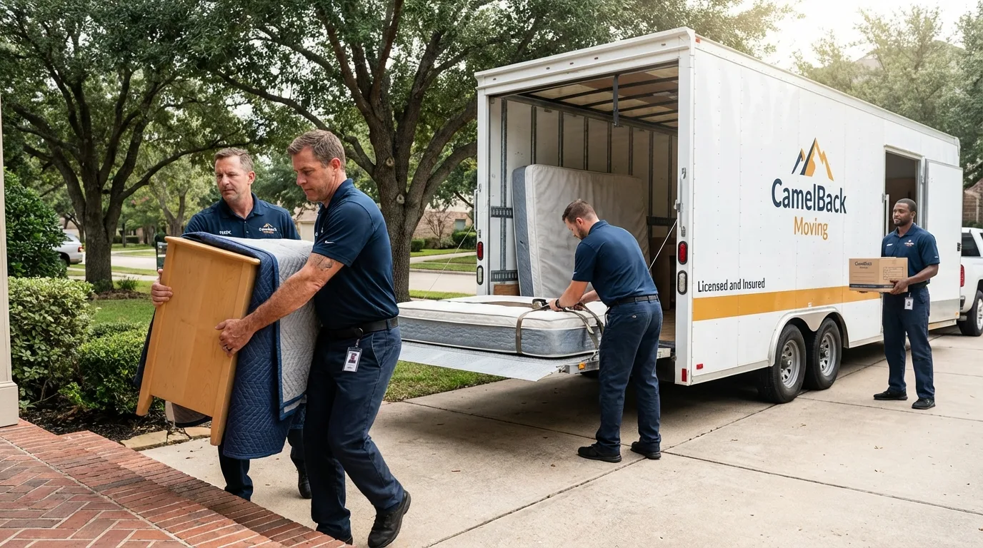 Crew loading residential truck for cross-state move from East Wenatchee, WA