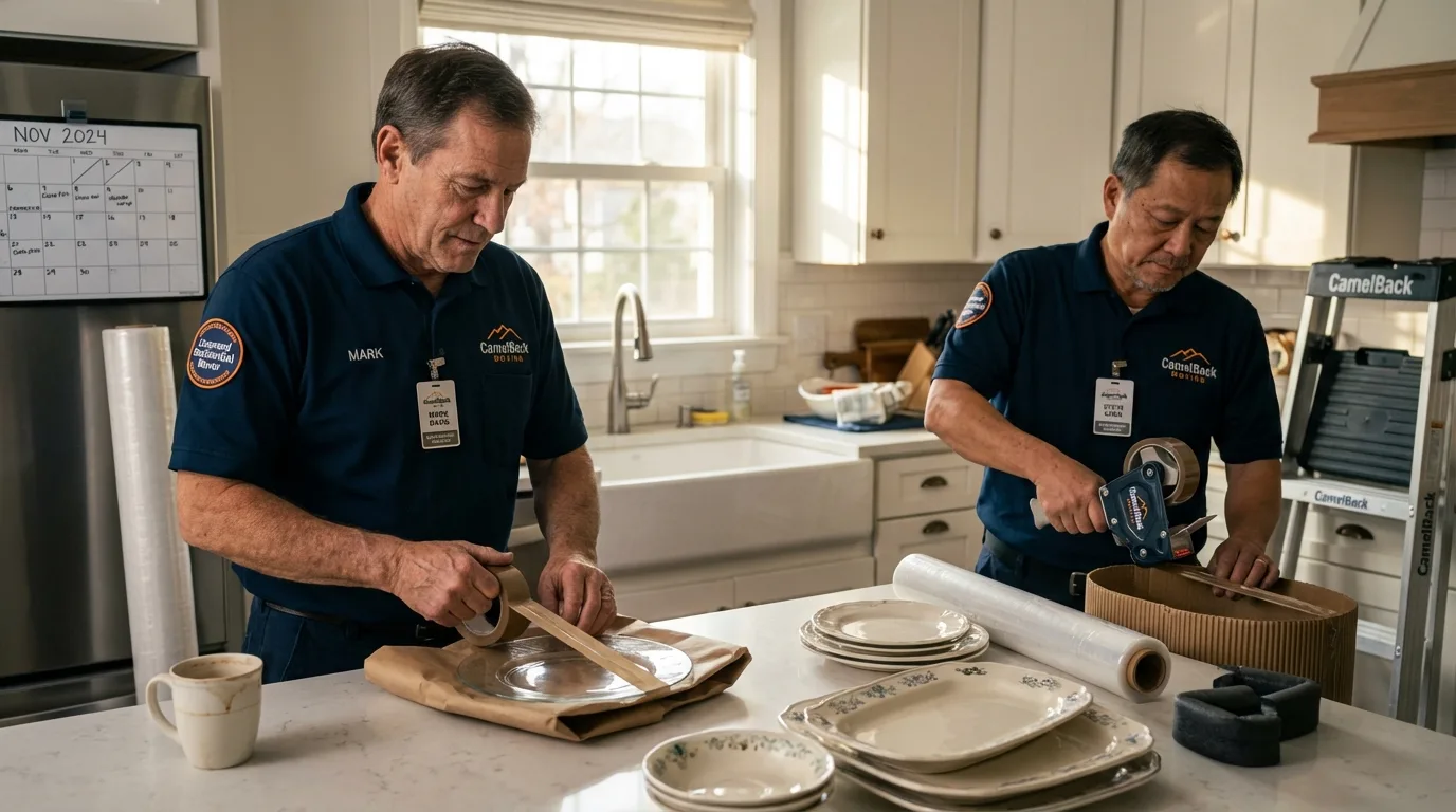Professional crew packing kitchen dishware in East Wenatchee, WA
